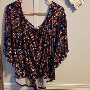 Chic Floral Paisley Blouse - Navy and Red